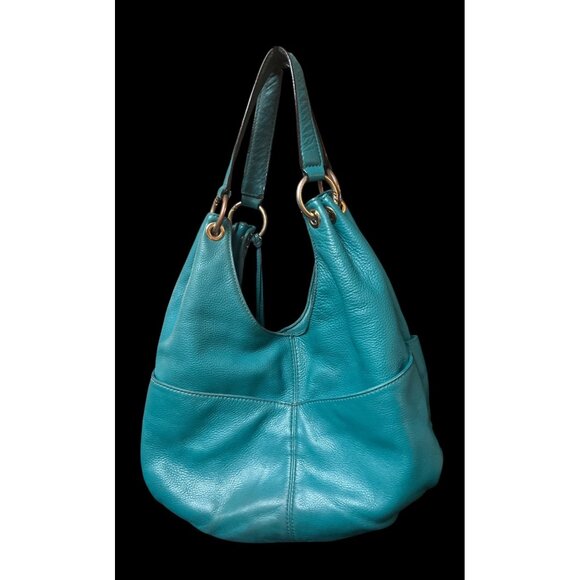Michael Kors Pebbled Leather Teal Green Teal Shoulder Bag Snap Closure - Picture 2 of 9
